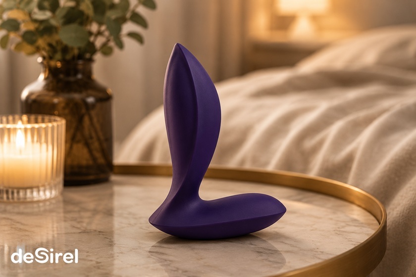 Purple anal toy for beginners displayed in a warm, discreet bedroom setting | Sex Shop Ireland Desirel.ie
